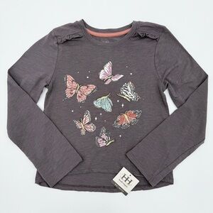 NWT Haute Hippie Girls Butterfly Shirt Ruffle Embroidered Gray Gold Large 10/12